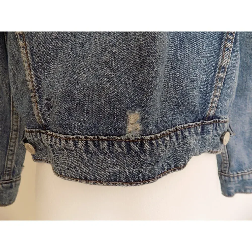 Lucky Brand denim jacket trucker distressed womens size Large